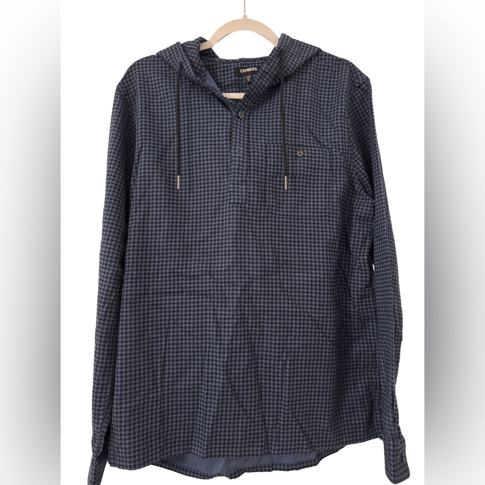 Express Men's Houndstooth Hoodie Medium Navy Blue Black